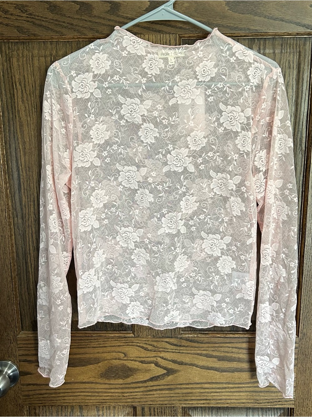 Main Strip Light Pink Floral Lace Long Sleeve Top